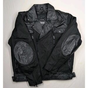 Nexgen Motorcycle Jacket‎ Medium Black Leather Nylon Waterproof Zip Out Liner